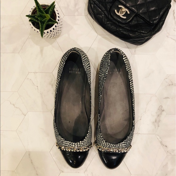 Stuart Weitzman silverchain legacy flats black toe - Picture 1 of 8